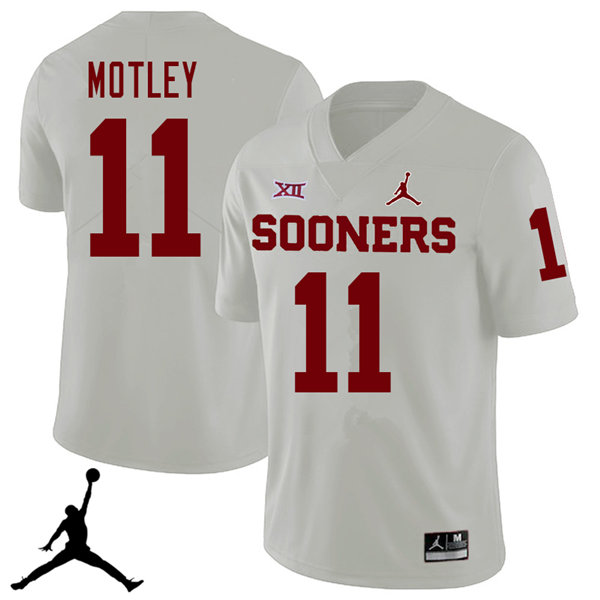 Jordan Brand Men #11 Parnell Motley Oklahoma Sooners 2018 College Football Jerseys Sale-White - Click Image to Close